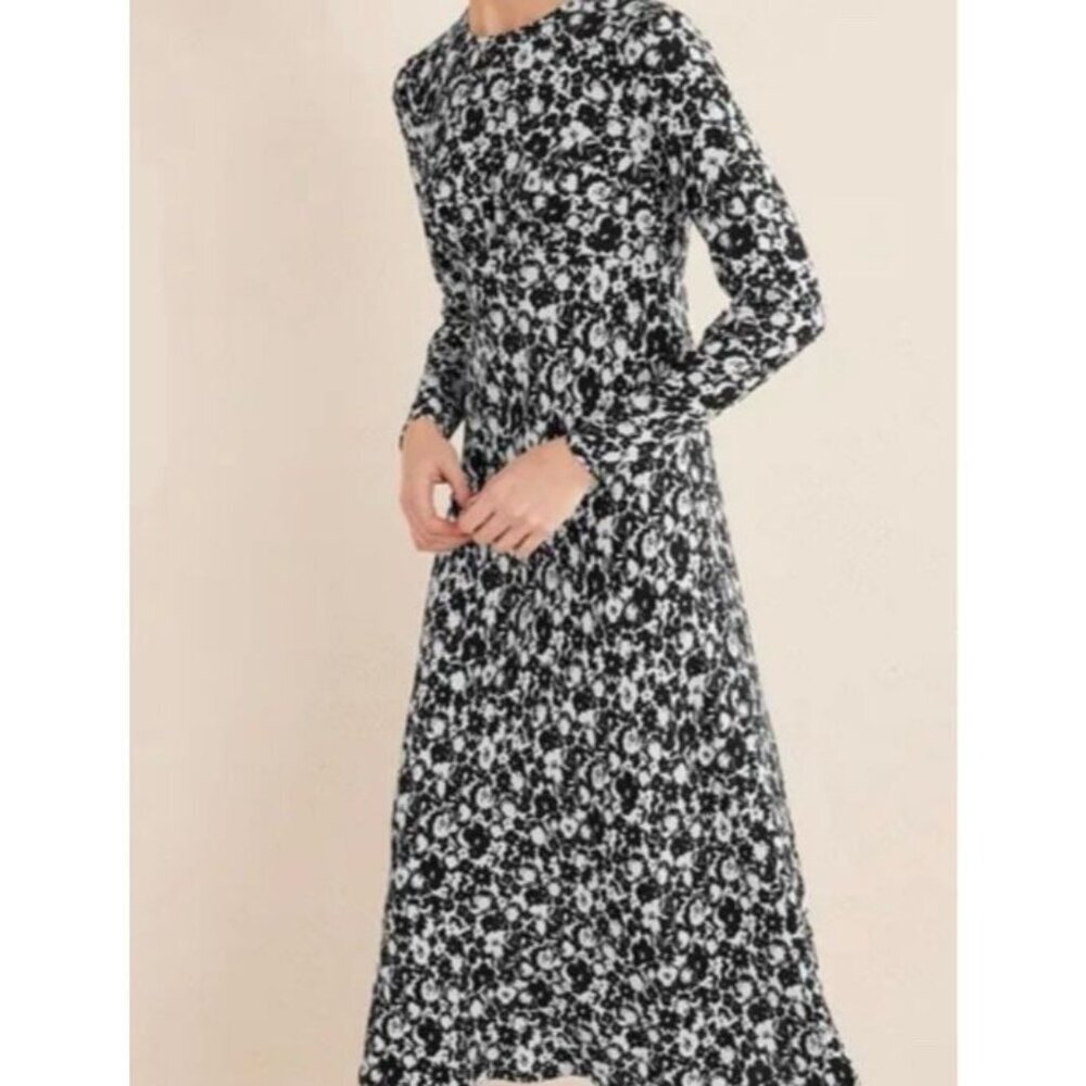 Boden Monochrome Floral Long Sleeve Dress